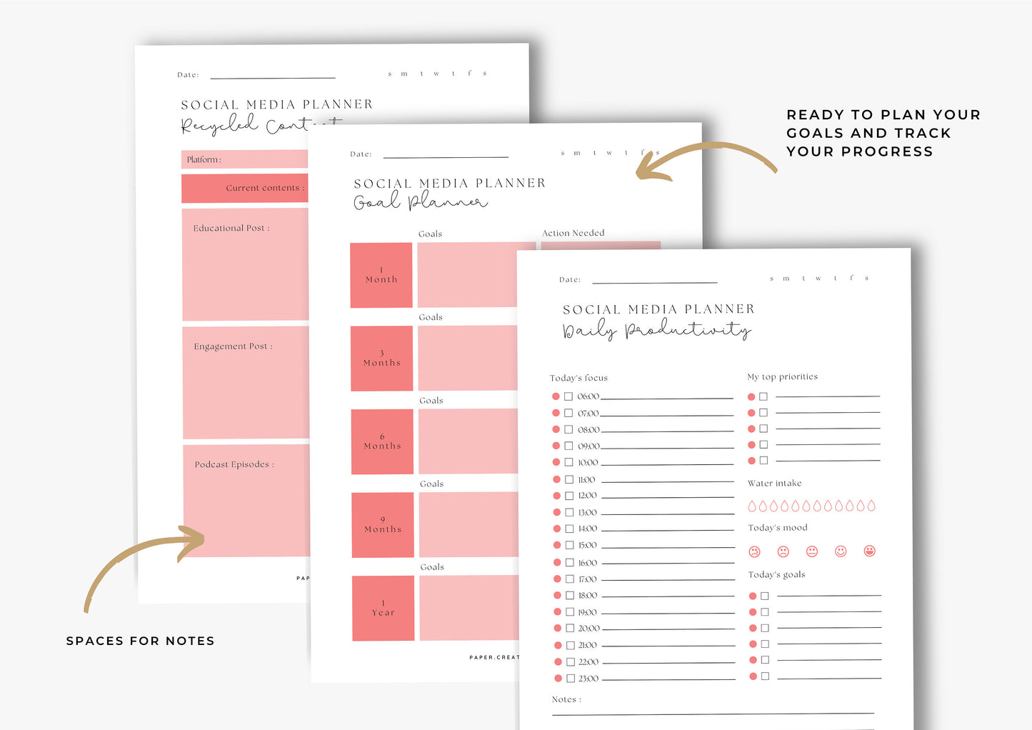Social Media Planner A4, printable, Content Planner, Instagram, YouTube, TikTok, Facebook, Marketing, Cherry Blossom, 3.0