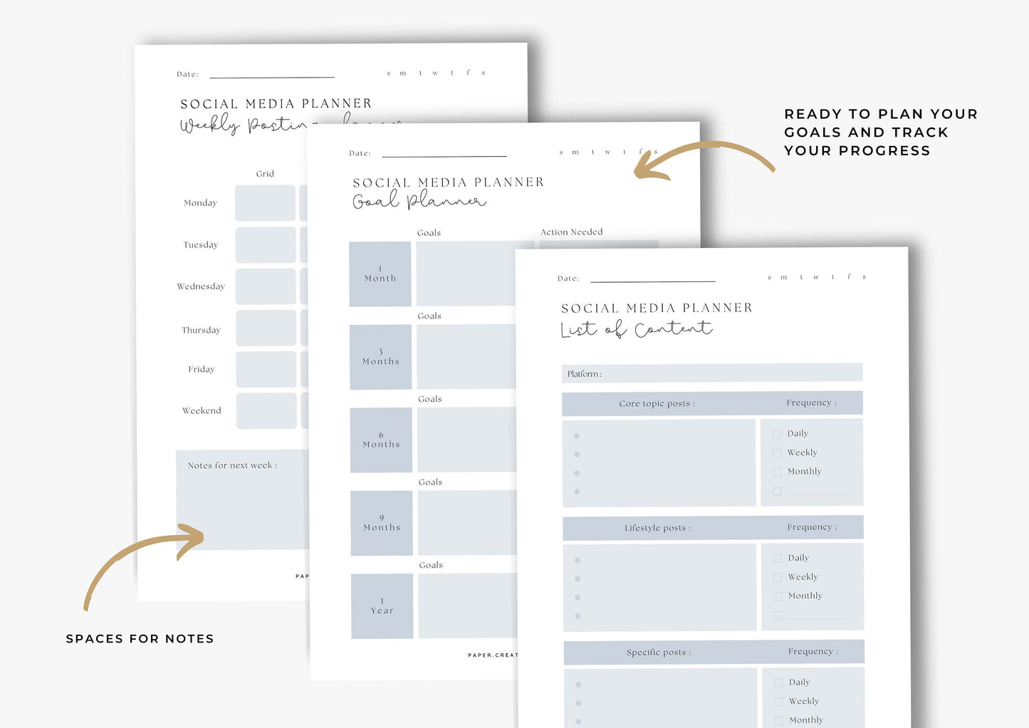 Social Media Planner , printable, Content Planner, Instagram, YouTube, TikTok, Facebook, Side Hustle, Marketing, Frosted Ice, A4, 4.0