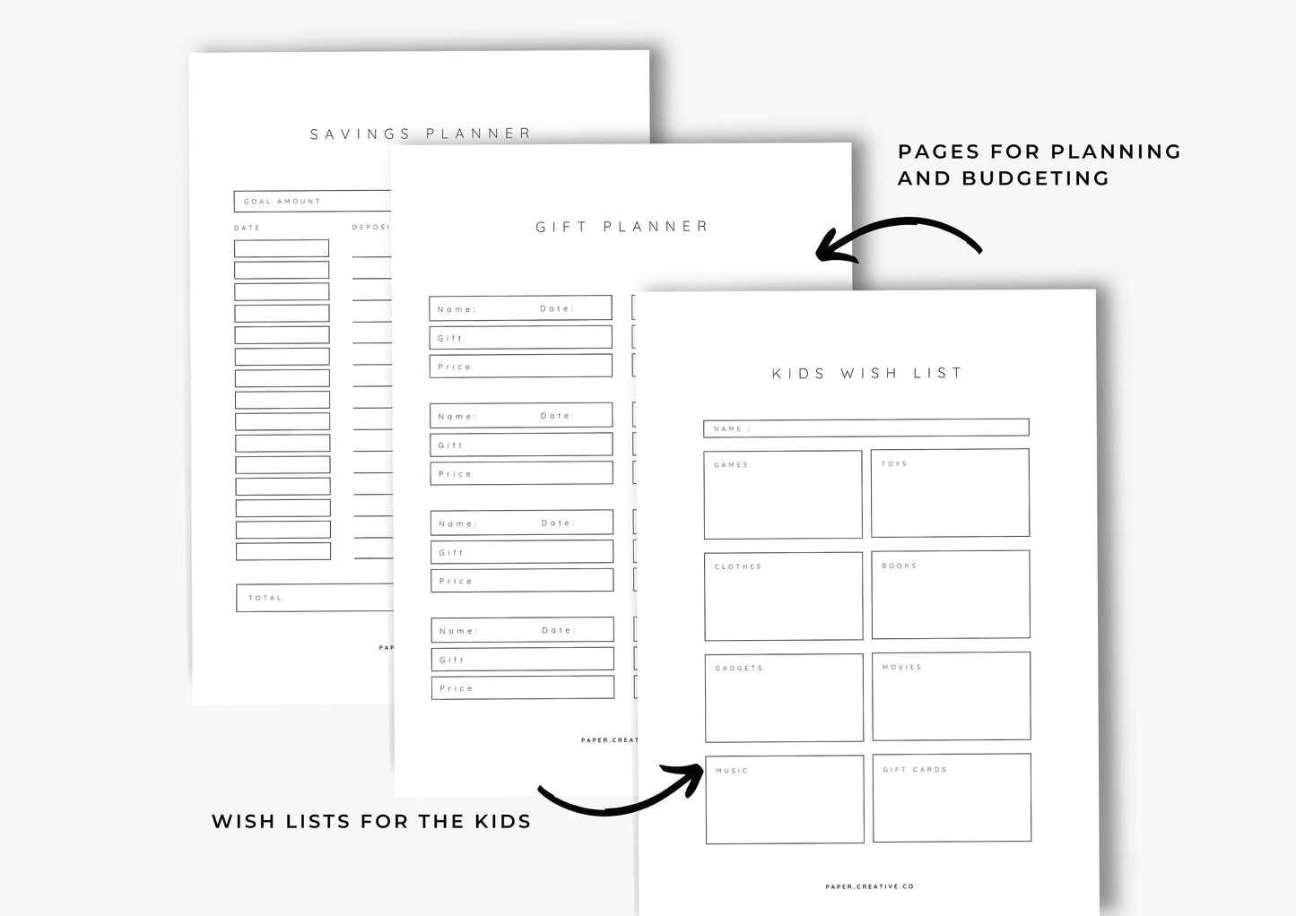 Gift Planner Printable, Gift Budgeting, Gift Tracker, Gift List Printable Instant Download, Modern and Minimal