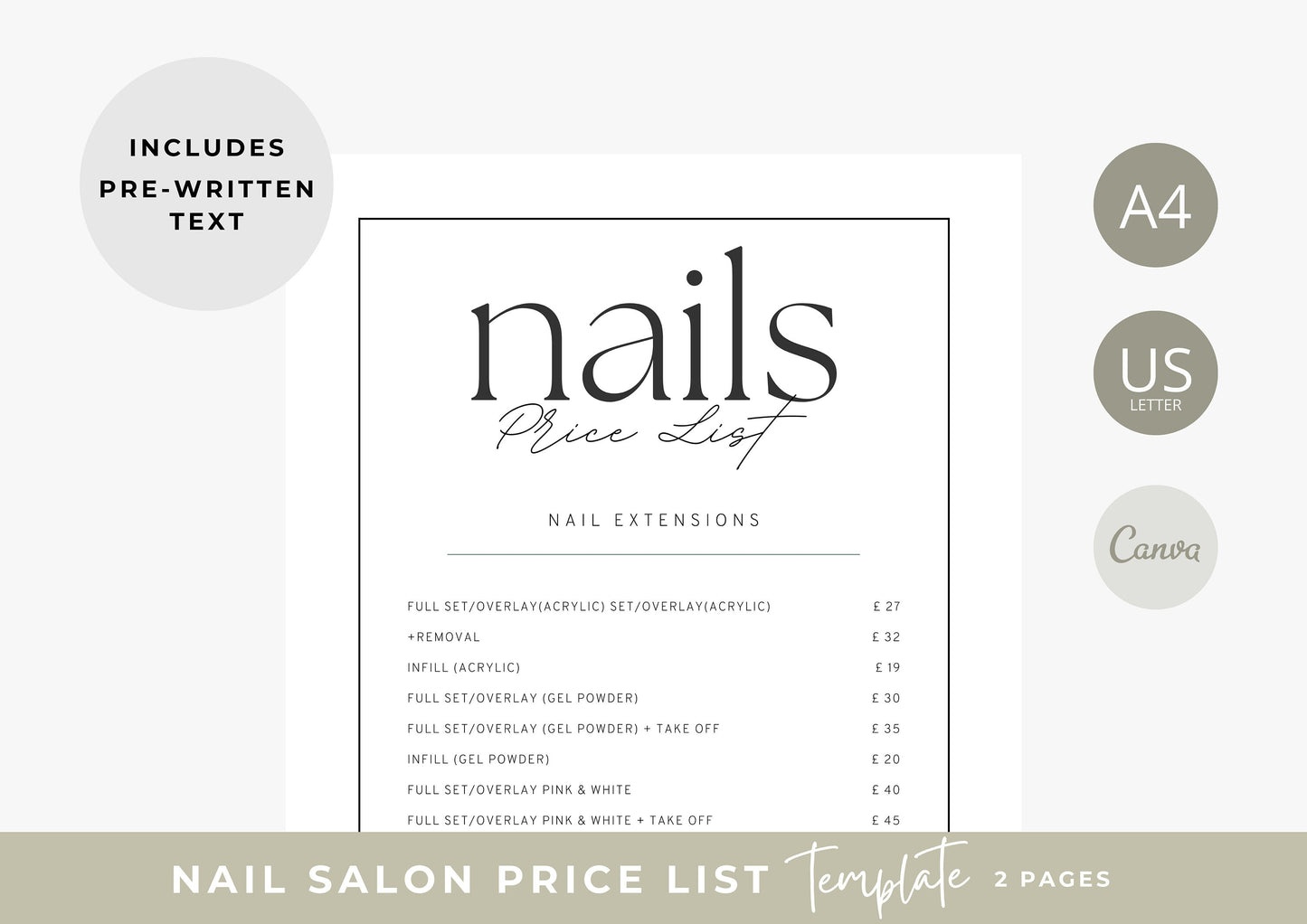 Nail Salon Services Pricing Menu | Pricing Guide | Nail Salon Template | Brochure Template | Business Template | Clay Dreams