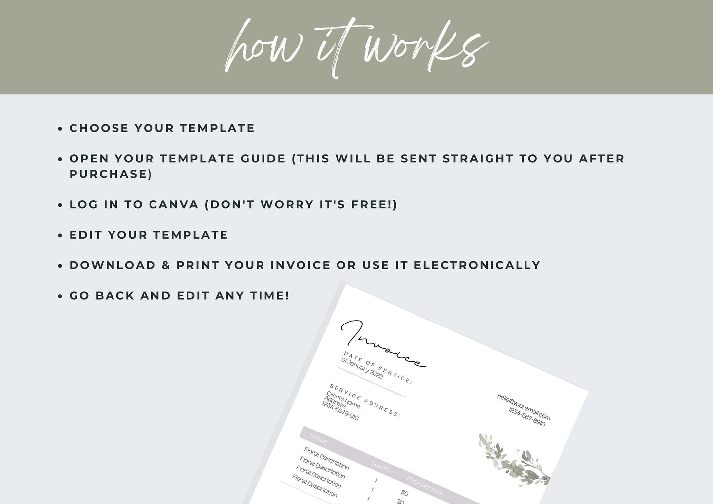 Florist Invoice Template | Services Invoice | Fully Editable | Instant Download | Printable | Digital Download | A4 | Lilac Dreams