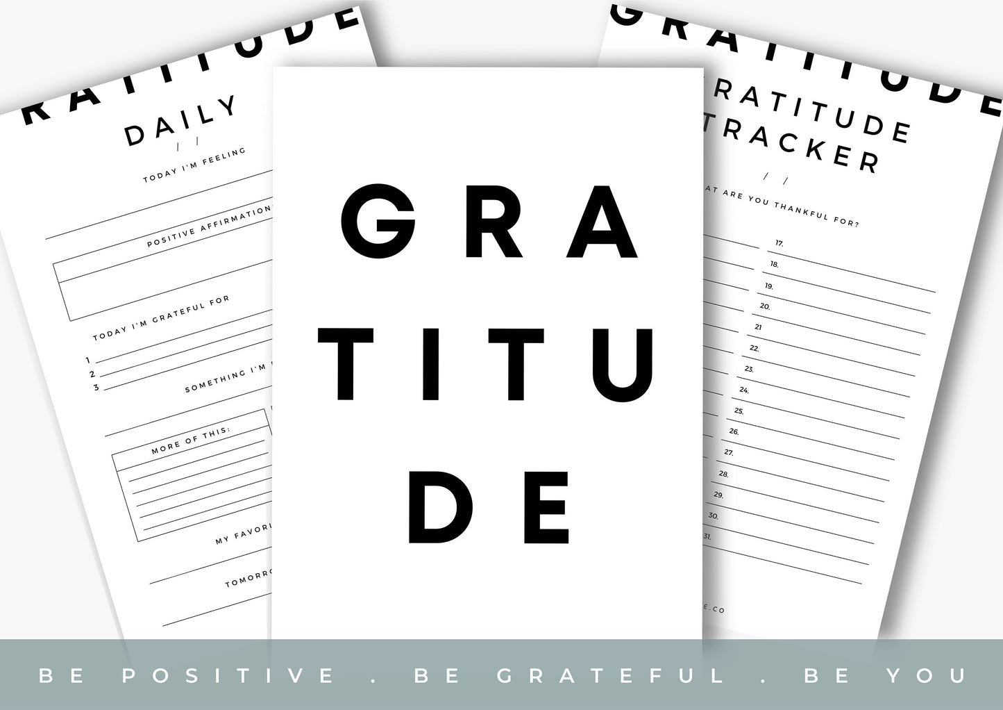 Gratitude Journal, Positivity and Mindfulness Planner, Printable Journal Modern and Bold Minimal