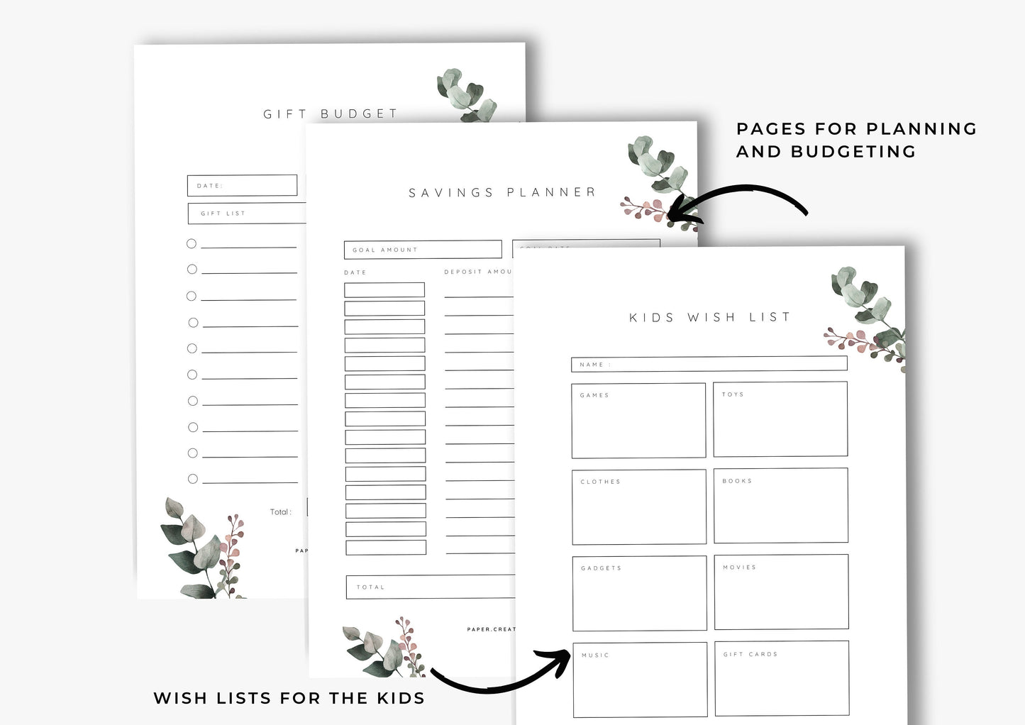 Gift Planner Printable, Gift Budgeting, Gift Tracker, Gift List Printable, Eucalyptus