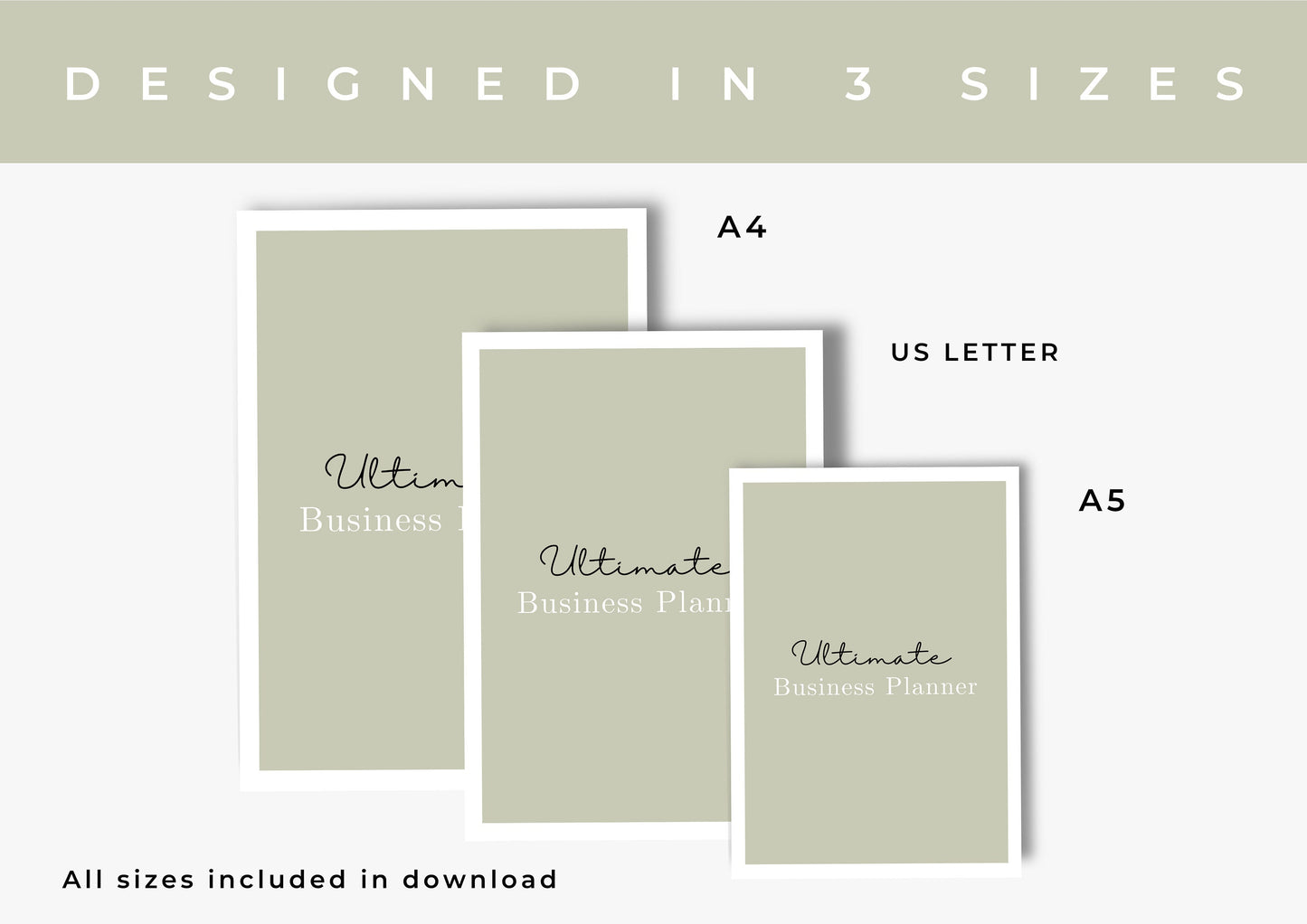 Ultimate business Planner, Sales tracking, Productivity planning, Undated Planner, Three sizes included A5 A4 and US Letter Moss Green