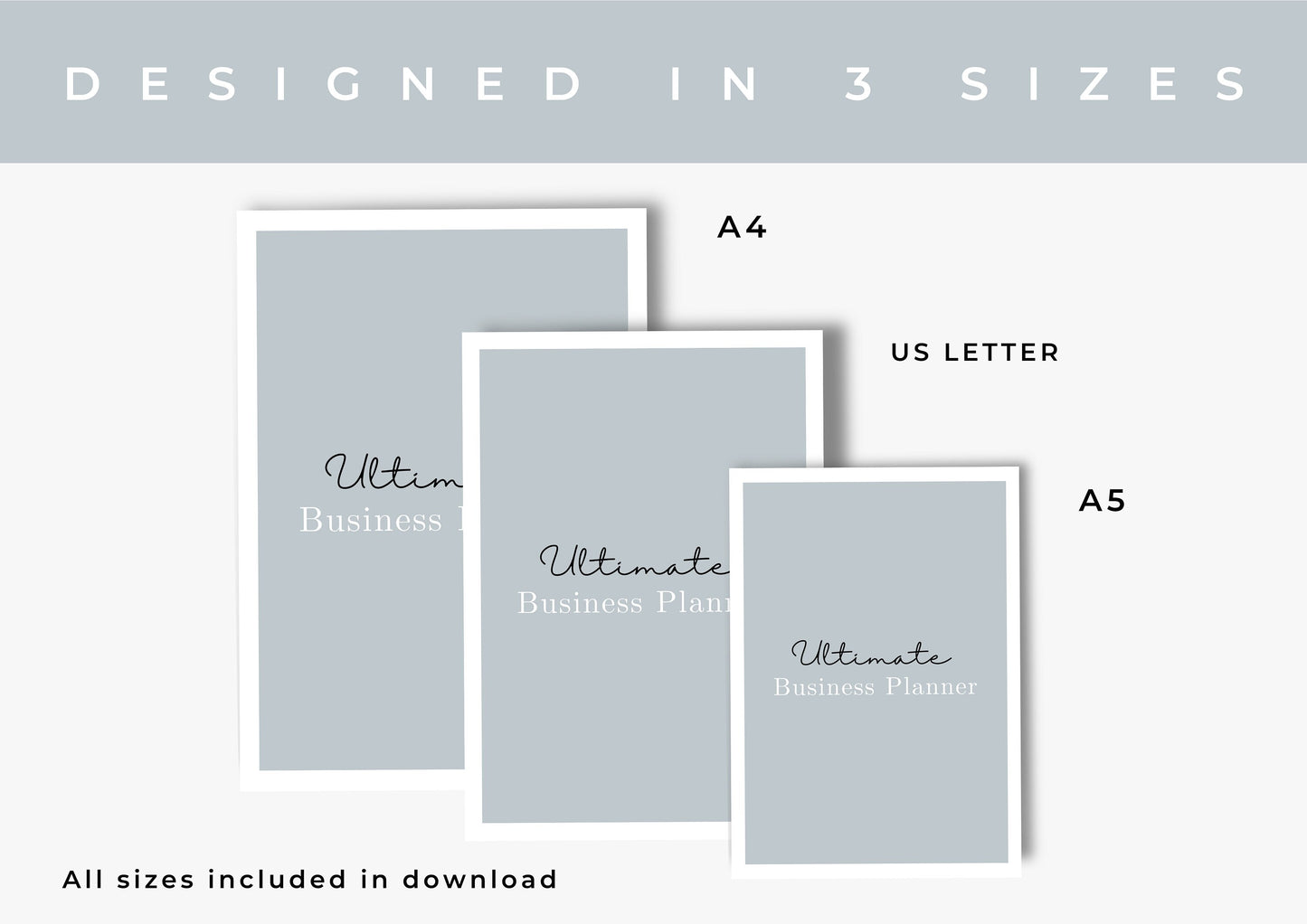 Ultimate business Planner, Sales tracking, Productivity planning, Undated Planner, Three sizes included A5 A4 and US Letter, Cloud Grey