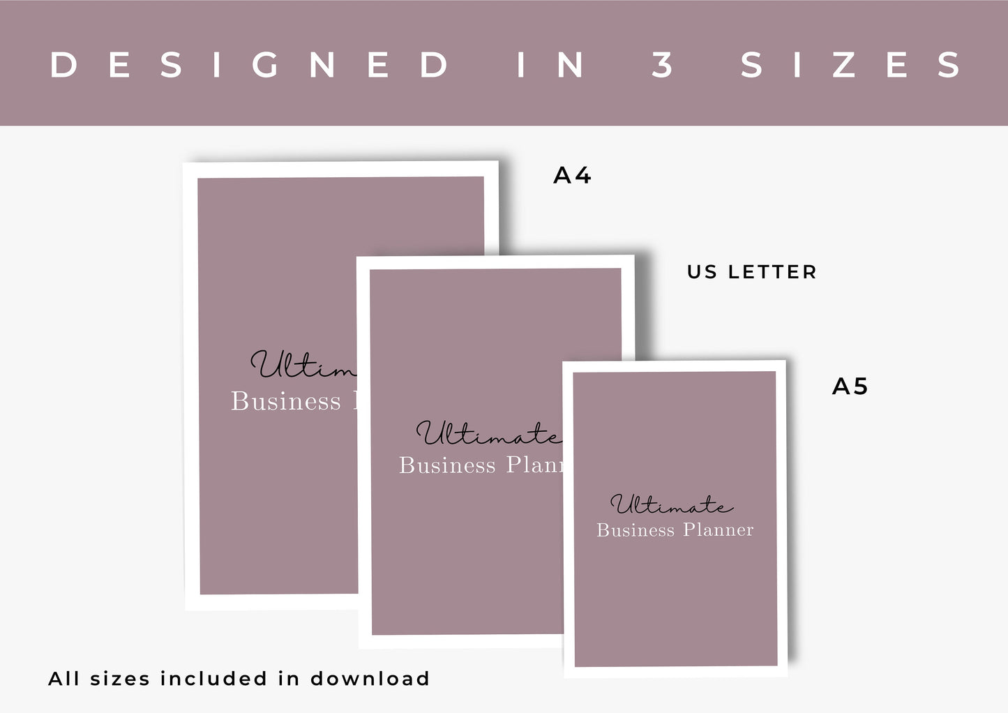 Ultimate business Planner, Sales tracking, Productivity planning, Undated Planner, Three sizes included A5 A4 and US Letter Grape
