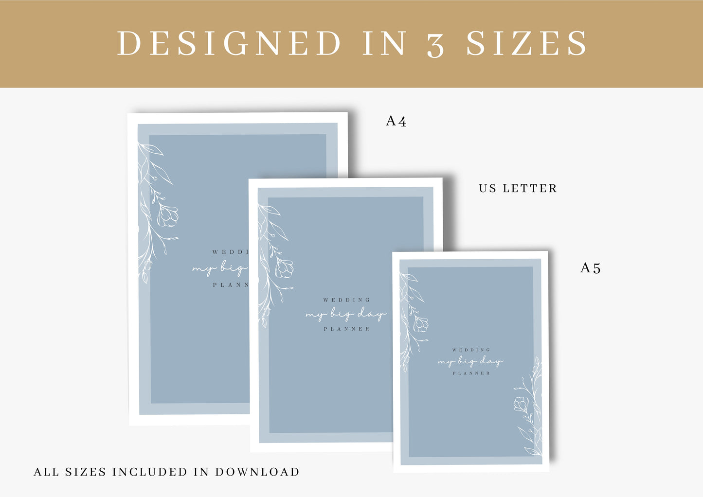 Wedding Planner | Printable Wedding Planner Pages | Printable Planner | three sizes A4,A5, US Letter | Wedding Plan Bundle | Columbia Blue