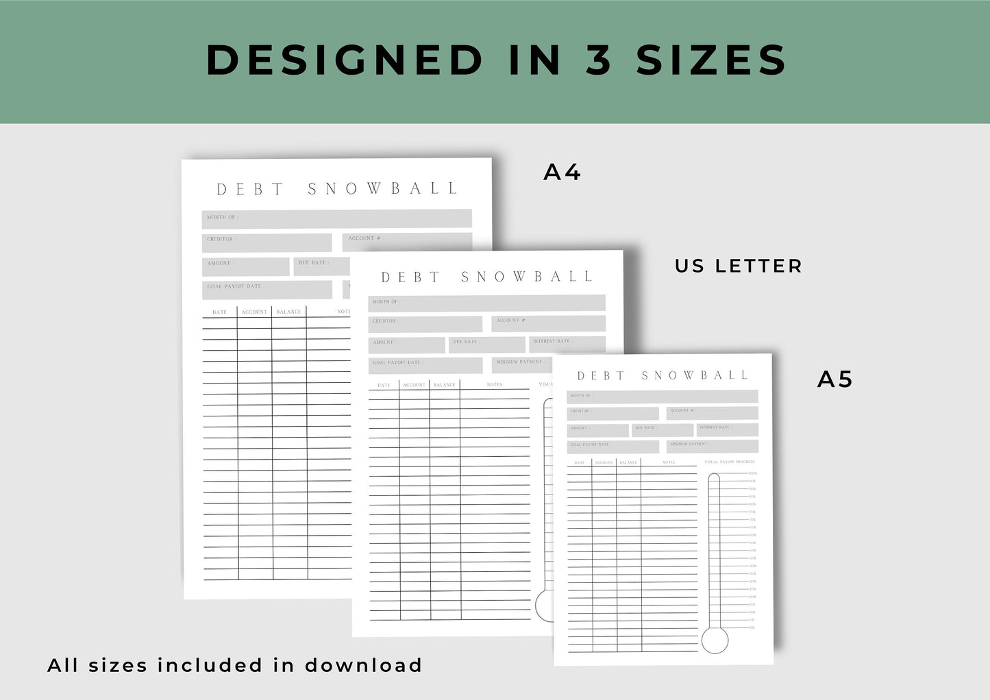 Debt Snowball Repayment Tracker, Debt Tracker, Printable, Debt planning, Dove Grey