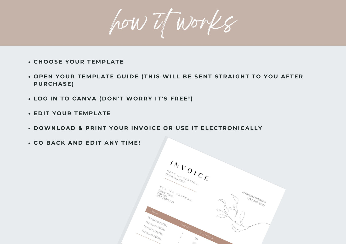 Florist Invoice Template | Services Invoice | Editable | Instant Download | A4 | Printable | Digital Download | Minimal | Golden Hazeldew