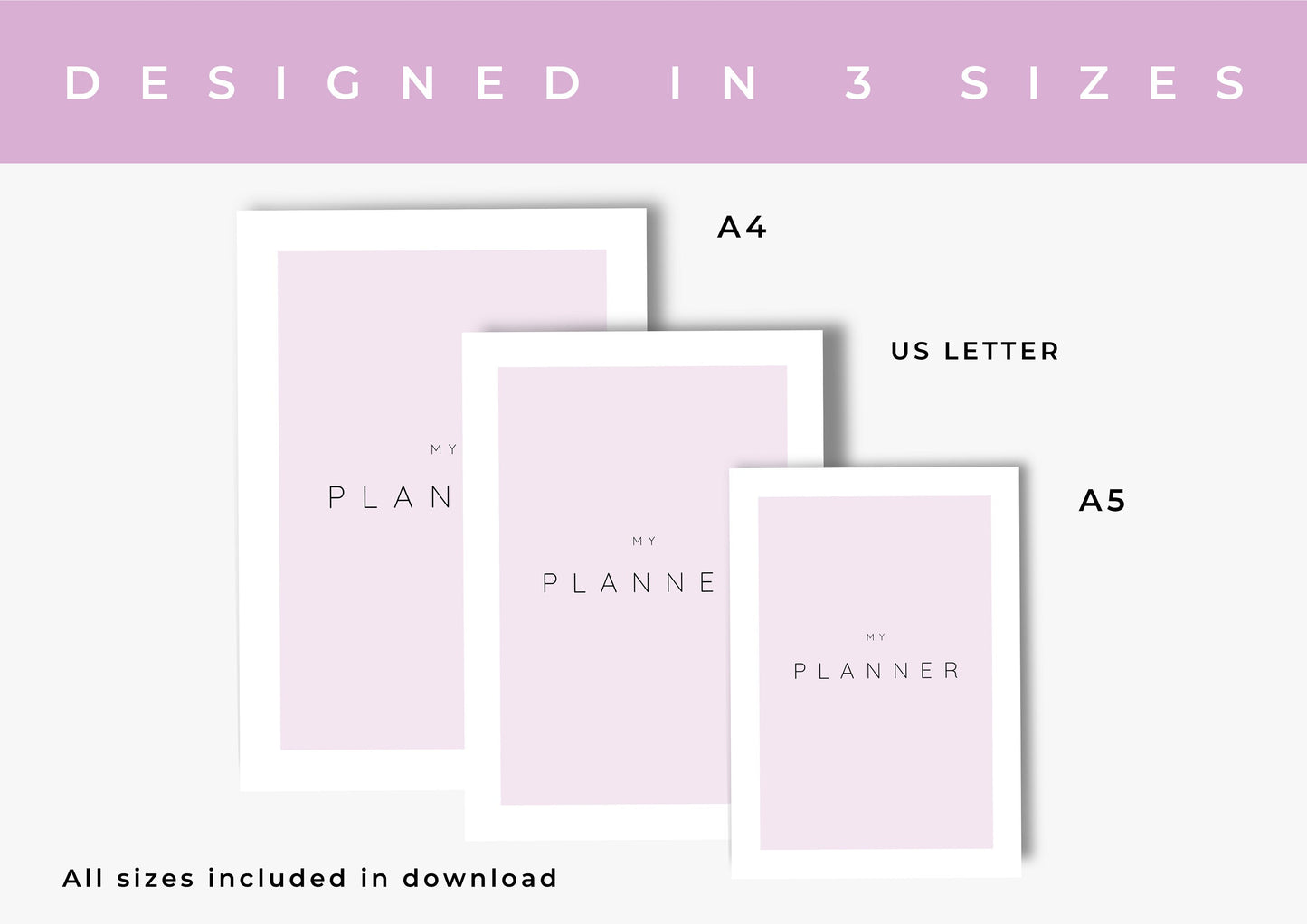 Planner, Daily, weekly, yearly, Goal setting, budget planning, Undated Planner, Three sizes included A5 A4 and US Letter, Cotton Pink