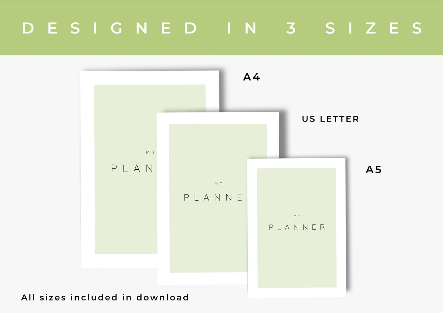 Planner, Daily, weekly, yearly, Goal setting, budget planning, Undated Planner, Three sizes included A5 A4 and US Letter, Lime