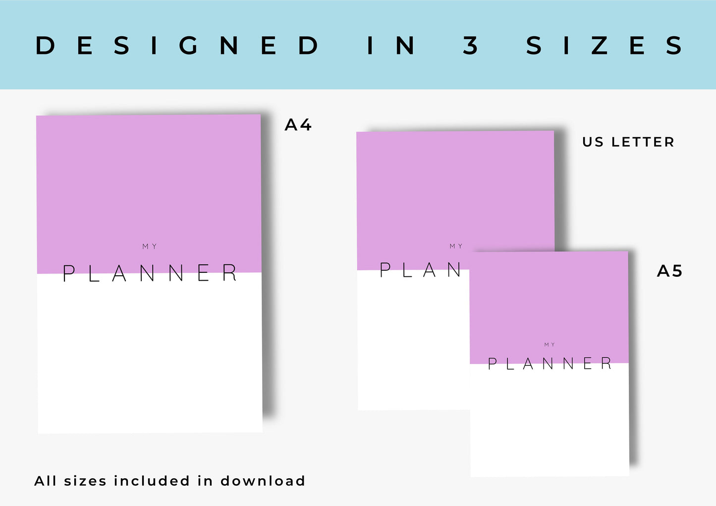 Colourful Planner, Daily, weekly, yearly, Goal setting, budget planning, Undated Planner, Three sizes included A5 A4 and US Letter, Pastel