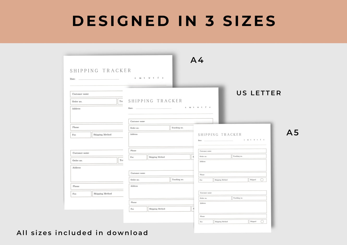 Business Planning Shipping Tracker, Business Tracker, print at home or use digitally | Minimal Design | Starlight Grey