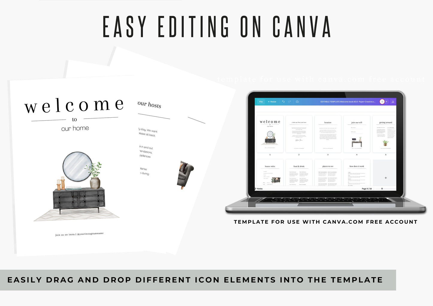 Illustrated Welcome Book Template | Canva Template | AirBnb | Host Guide | Welcome Book | Home Rental Guidebook | Simple and Modern