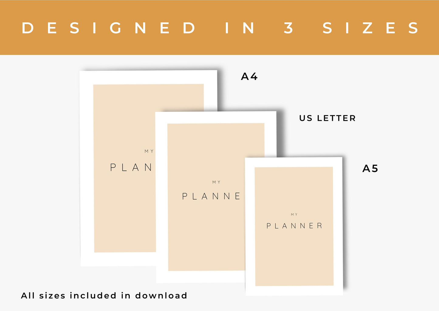 Planner, Daily, weekly, yearly, Goal setting, budget planning, Undated Planner, Three sizes included A5 A4 and US Letter Clementine