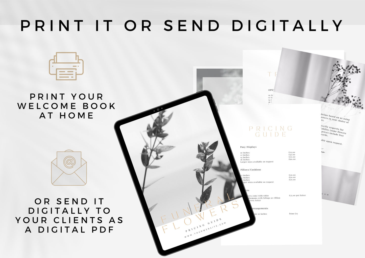 Funeral Florist Pricing Guide - Welcome guide - Template for Florists - Florist Templates - Guide - Florist Brochure - Hawthorn Grey