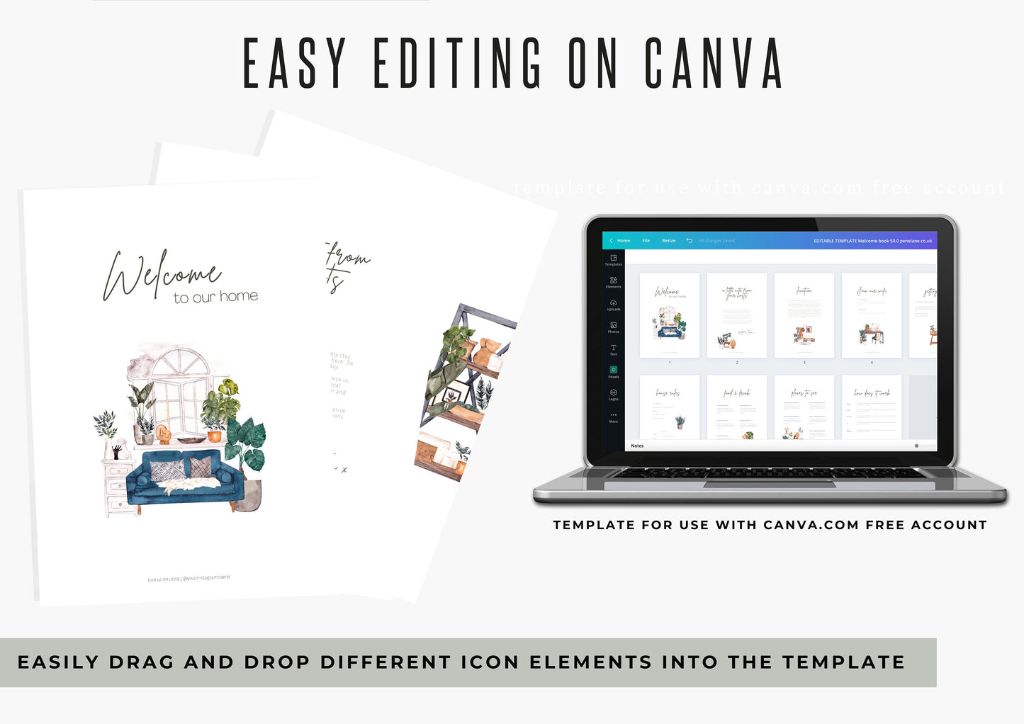 Airbnb welcome book, printable, instant download, fully editable. Blue Sofa Illustrations