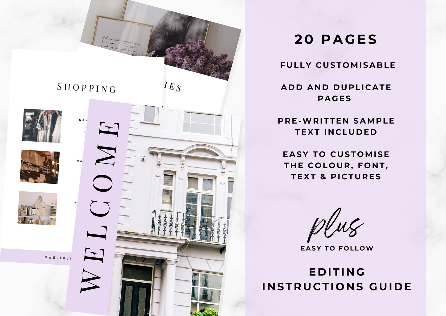 Airbnb Guest Welcome book, fully editable with pre-written text. Have all your information in one place, easy to edit, Lilac Dreams