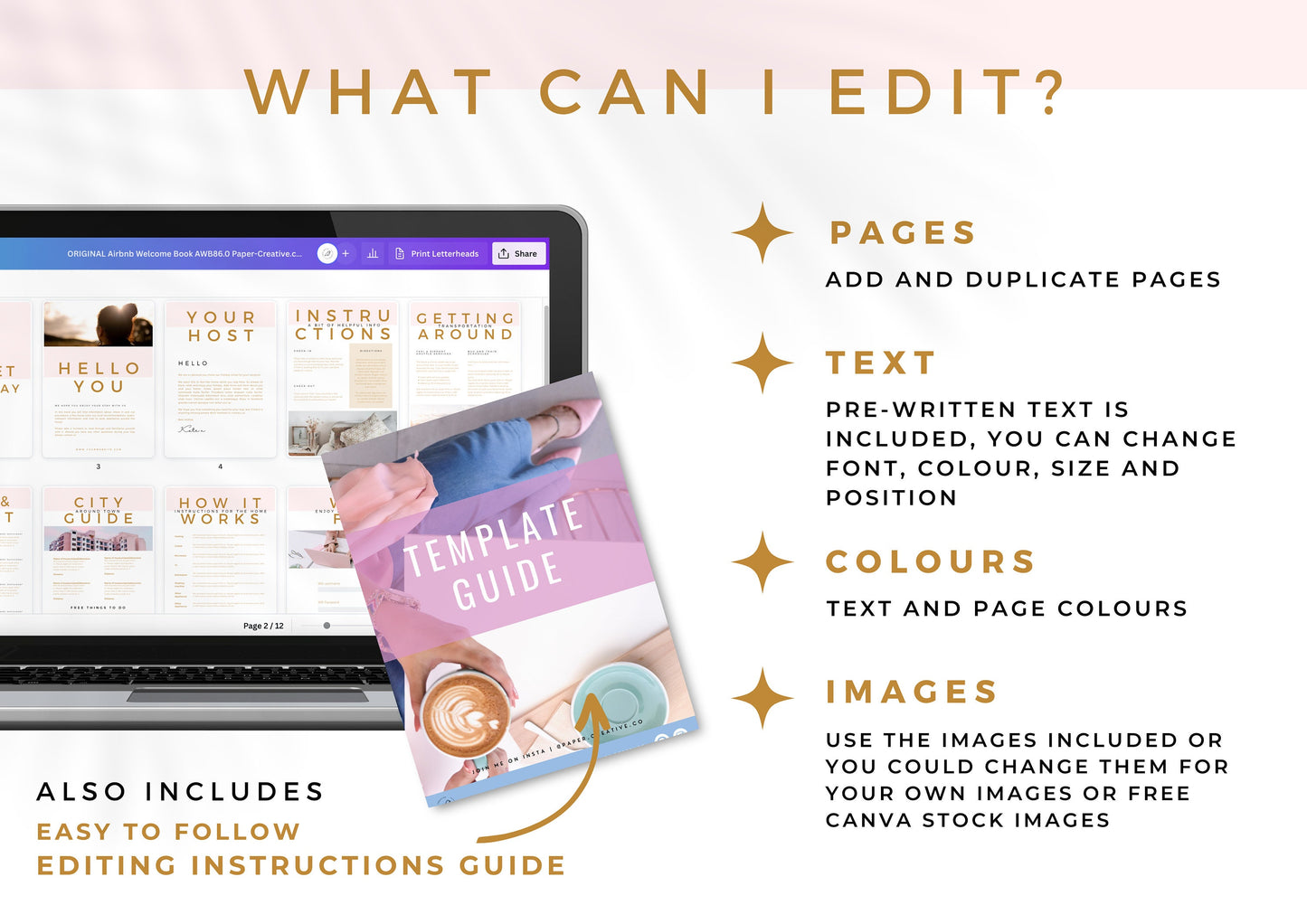 Airbnb Guest Welcome book, fully editable with pre-written text. All your information in one place, easy to edit | Strawberries and Apricot