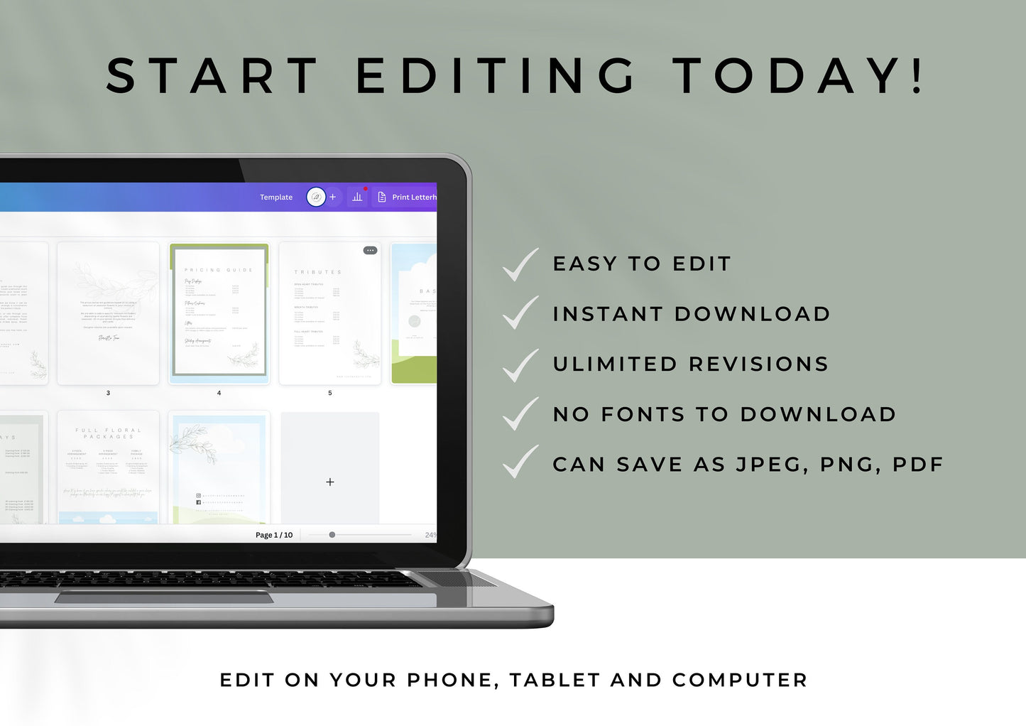 Funeral Florist Pricing Guide - Welcome guide - Template for Florists - Florist Templates - Guide - Florist Brochure - Sage