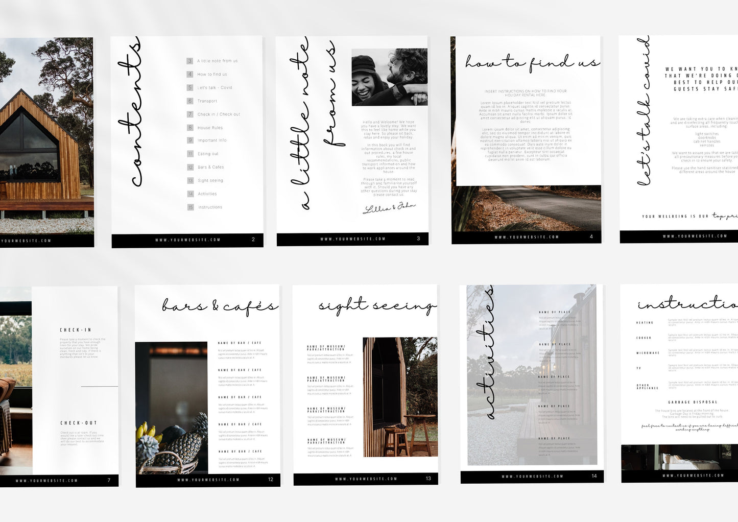 Pre-written Airbnb Guest Welcome book, fully editable to suit any holiday rental, all your information in one place, Woodland Barn