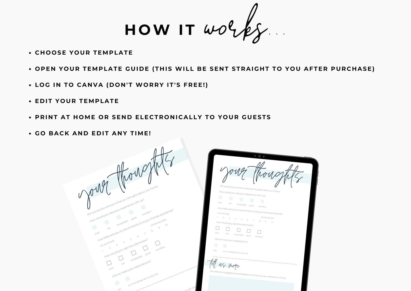 Feedback Form Guest | Canva Template | AirBnb | Host | VRBO | Feedback Form | Home Rental | Feedback | Bamboo Leaf Beach House