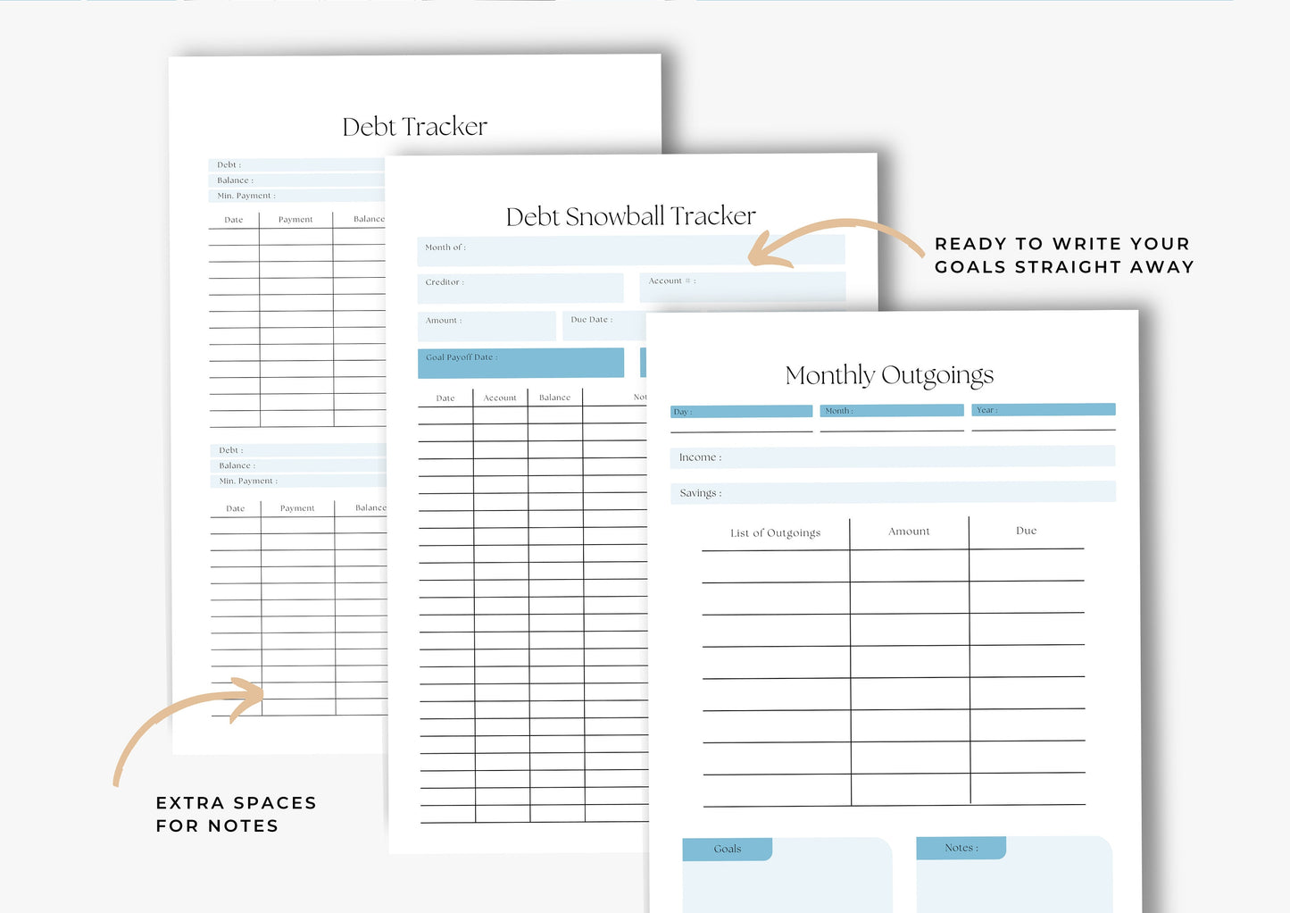 Debt and Finance Planner Bundle US Letter Aqua