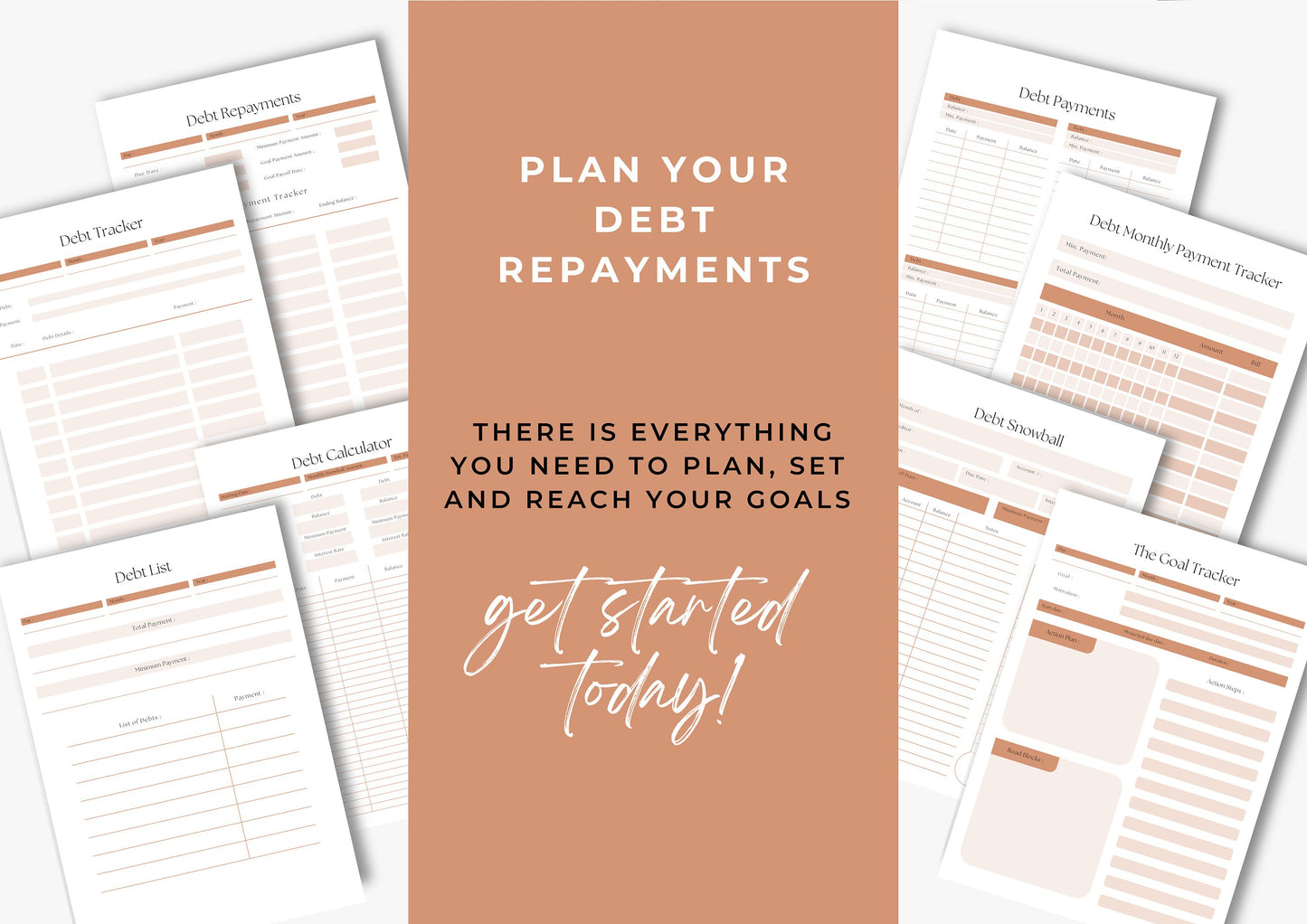 Debt Repayment Planner, Debt Tracker, US Letter, Printable Planner, Burnt Orange