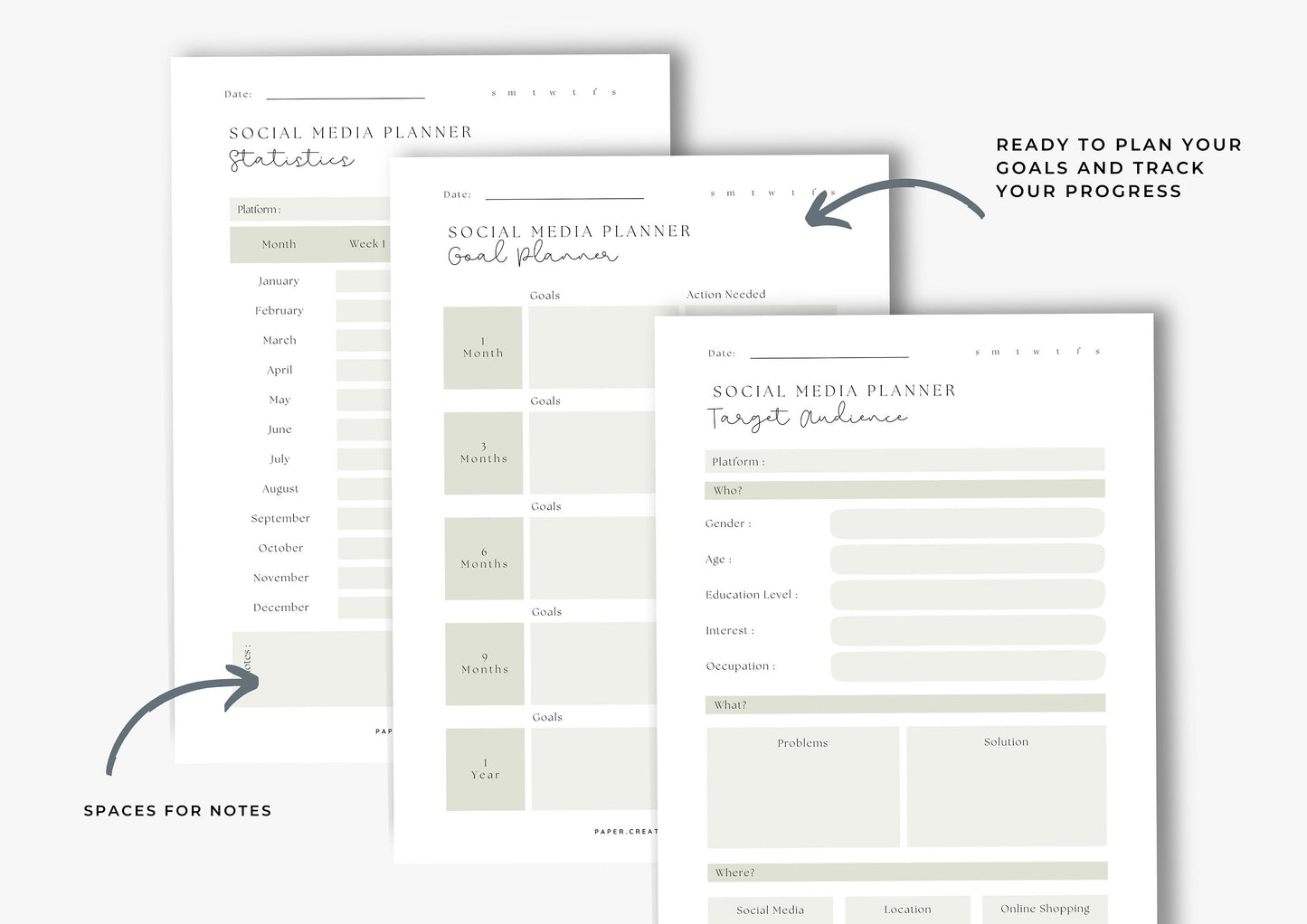 Social Media Planner, US Letter, Fawn Green