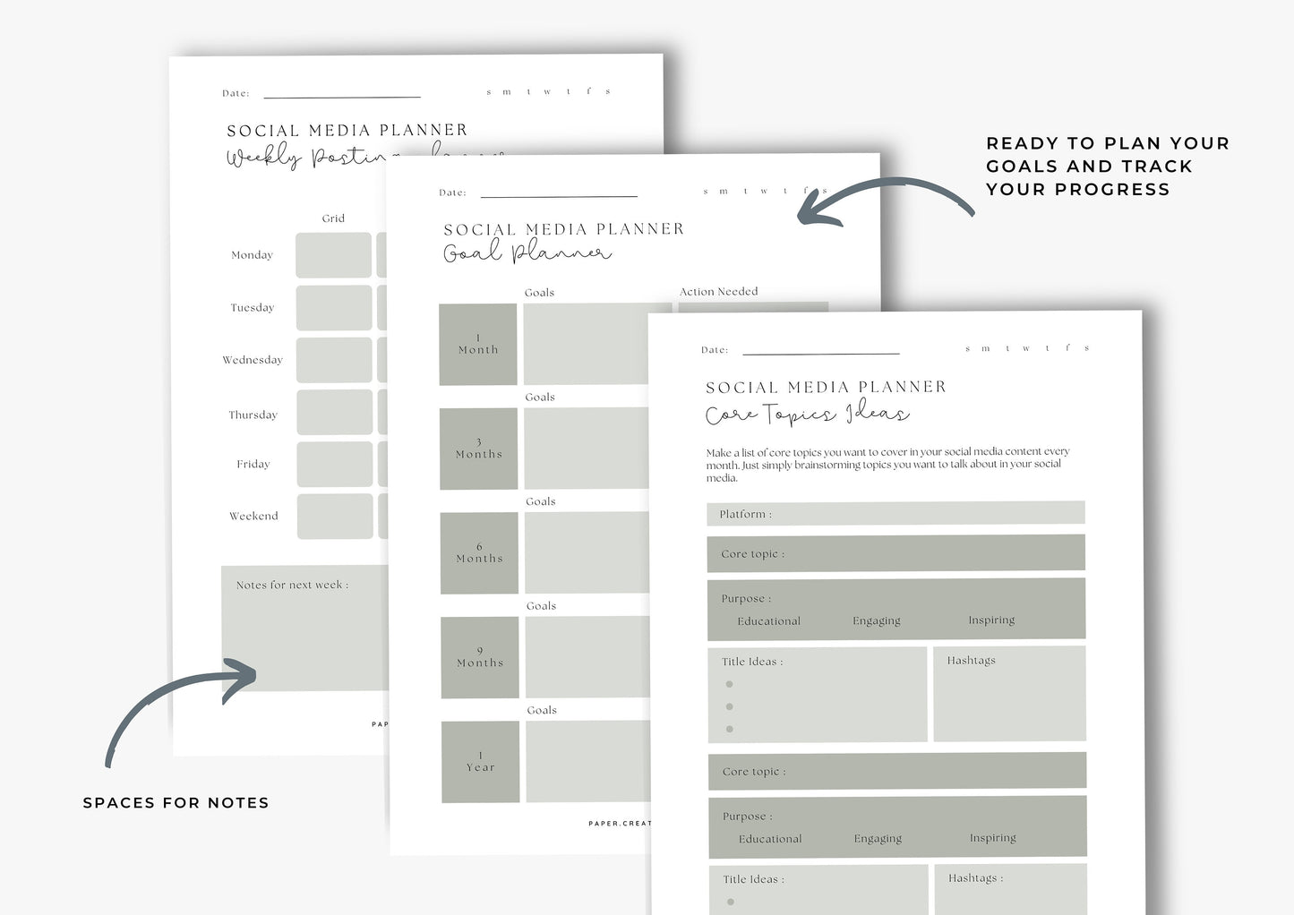 Social Media Planner, A4, Mink Grey