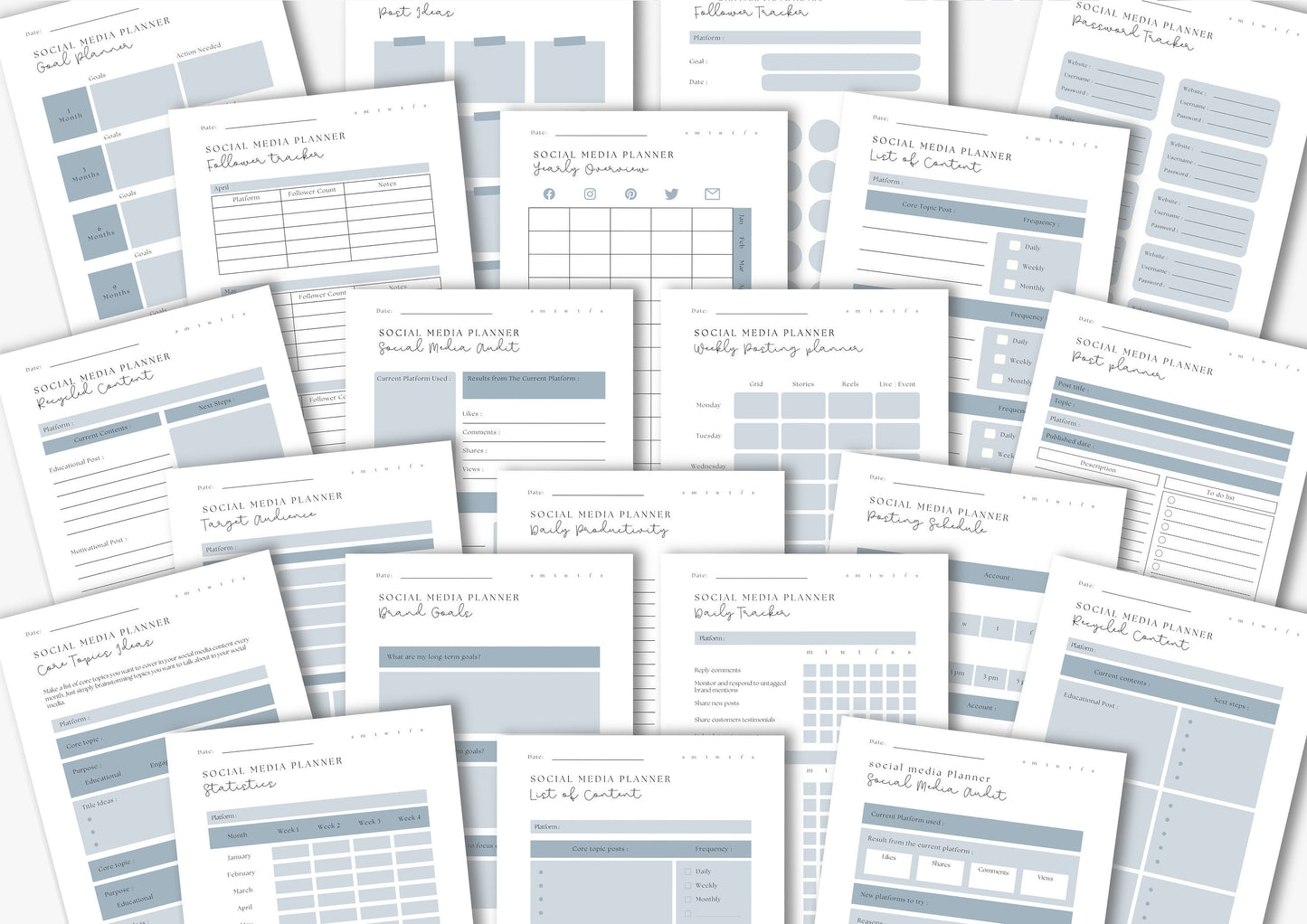 Social Media Planner, US Letter, Smoke Blue