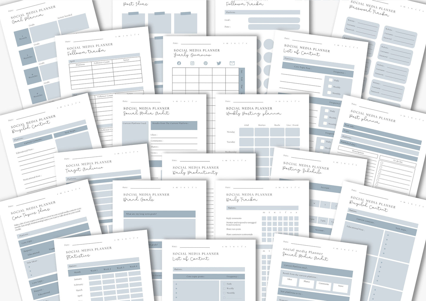 Social Media Planner, A4, Smoke Blue