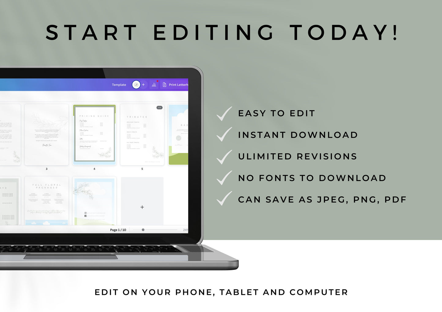 Funeral Florist Pricing Template for Florists Eucalyptus