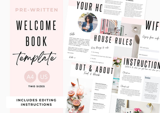 Airbnb Template | eBook Template | Printable | Canva Template | Welcome Book | Airbnb | vrbo | Airbnb Welcome Template | Cotton Pink