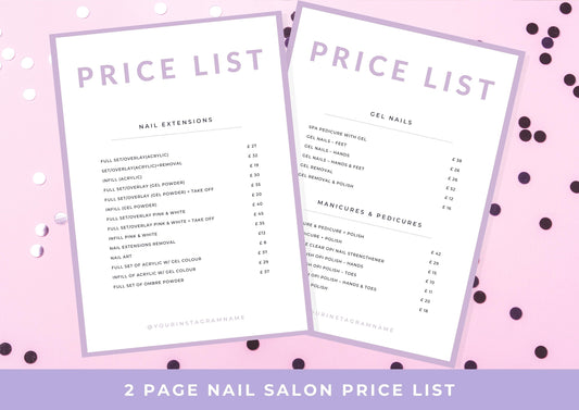 Nail Salon Services Pricing Menu | Pricing Guide | Nail Salon Template | Brochure Template | Business Template | Lollipop purple