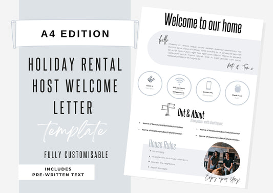 Welcome Letter | Canva Template | AirBnb | Host Guide | Airbnb Host Welcome Letter | A4 | Home Rental Welcome Letter | Frosted Pearl