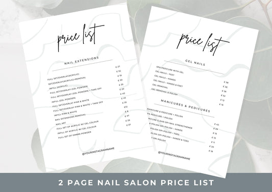 Nail Salon Services Pricing Menu | Pricing Guide | Nail Salon Template | Brochure Template | Business Template | Frosted Coconut