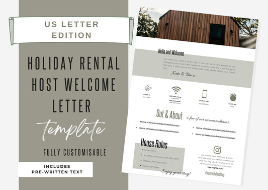 Welcome Letter | Canva Template | AirBnb | Host Guide | Airbnb Host Welcome Letter | US Letter | Home Rental Welcome Letter | Oakwood