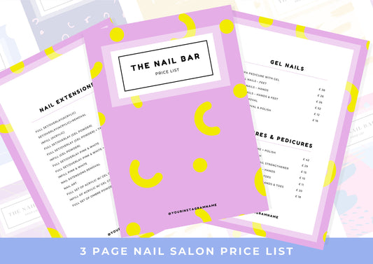 Nail Salon Services Pricing Menu | Pricing Guide | Nail Salon Template | Brochure Template | Business Template | Lemon Meringue