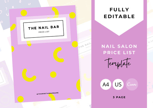 Nail Salon Services Pricing Menu | Pricing Guide | Nail Salon Template | Brochure Template | Business Template | Lemon Meringue