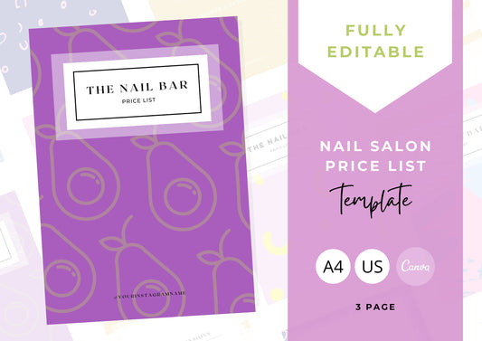 Nail Salon Services Pricing Menu | Pricing Guide | Nail Salon Template | Brochure Template | Business Template | Blackberry Avocado