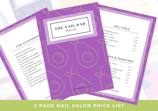 Nail Salon Services Pricing Menu | Pricing Guide | Nail Salon Template | Brochure Template | Business Template | Blackberry Avocado