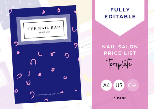Nail Salon Services Pricing Menu | Pricing Guide | Nail Salon Template | Brochure Template | Business Template | Berry Blue