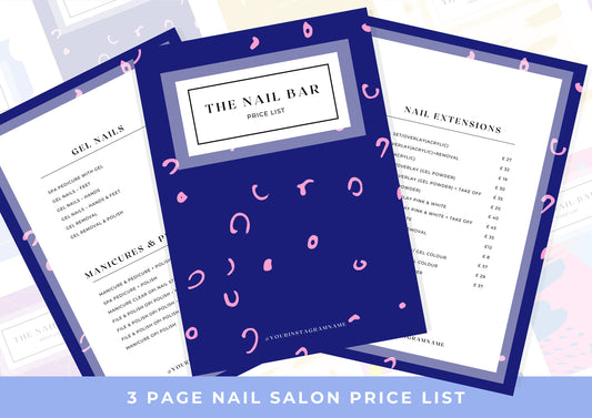 Nail Salon Services Pricing Menu | Pricing Guide | Nail Salon Template | Brochure Template | Business Template | Berry Blue