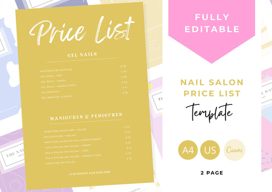 Nail Salon Services Pricing Menu | Pricing Guide | Nail Salon Template | Brochure Template | Business Template | Lemon Drop