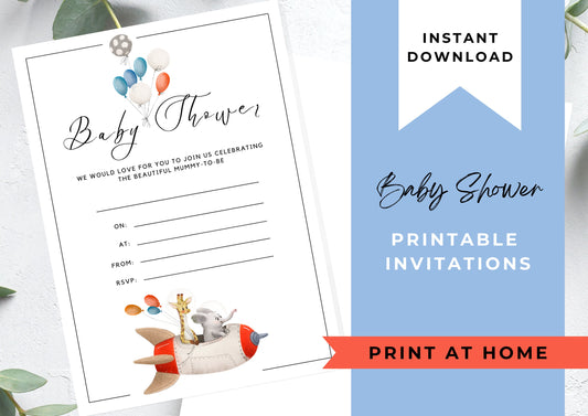 Baby Shower invitation, Animal Baby Shower Invitation, unisex Baby Shower, Rocket, Printable Invitation, INSTANT DOWNLOAD, Print at home