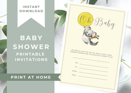 Baby Shower invitation, unisex Baby Shower, Printable Invitation, Mouse and Balloon