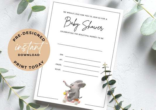Baby Shower invitation, Animal Baby Shower Invitation, Unisex Baby Shower, Elephant, Printable Invitation, INSTANT DOWNLOAD, Print at home