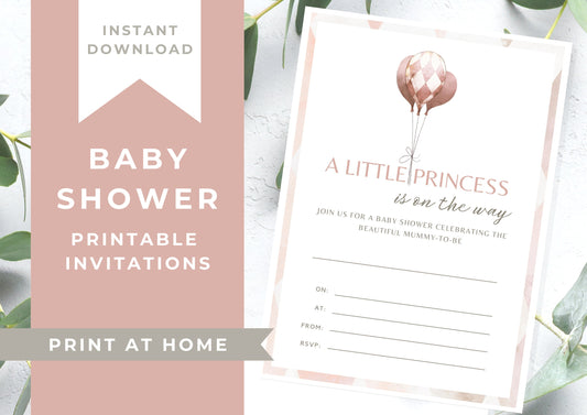 Baby Shower invitation,  Baby Shower, Little Princess, Balloon, Printable invitation, Print at home