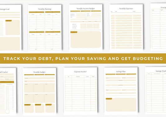 Debt and Finance Planner Budget Planner, Printable Savings Planner, Debt, Bill, Spending, Income and Expenses Trackers, US Letter, Ocre